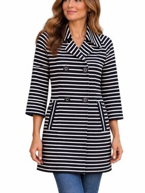 Cabi Maritime Jacket Size L Striped Double Breasted Navy White Style 5151
